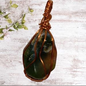 Copper Wrapped Bloodstone Pendant Natural Tumbled Stone Hand Pick Artisan Made